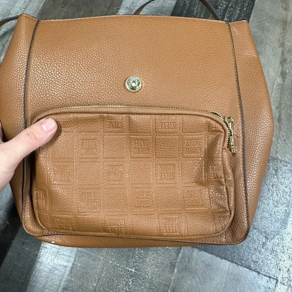 Steve‎ Madden Backpack Purse Brown with logo Imprint Texture